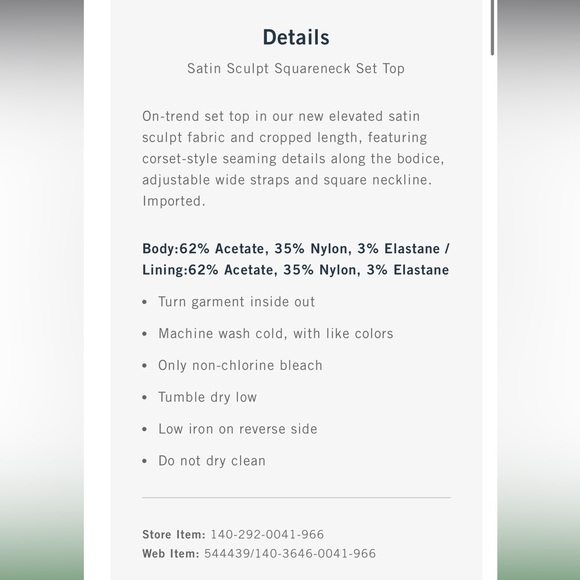 NWT Abercrombie satin square neck top - Picture 2 of 4